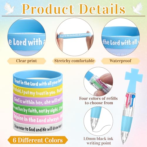 Kosiz 72 Pcs Sunday School Prizes, 36 Bible Verse Jesus Bracelets 36 Cross Ballpoint Pens, Religious Gifts Bulk for Christian Party Favors, Church Events, Vbs, Christian Gifts for Back to School
