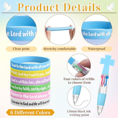 Kosiz 72 Pcs Sunday School Prizes, 36 Bible Verse Jesus Bracelets 36 Cross Ballpoint Pens, Religious Gifts Bulk for Christian Party Favors, Church Events, Vbs, Christian Gifts for Back to School