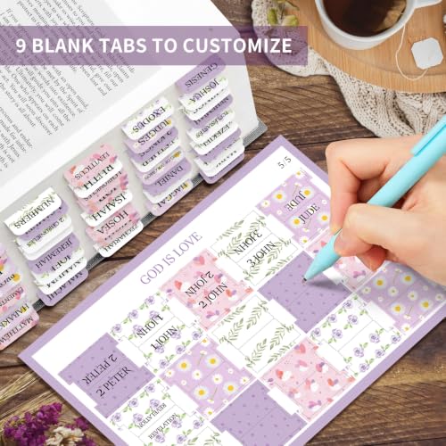 Taja Bible Tabs, 75 Large Print Index Tabs for Women & Men - color: T-lavender Bloom