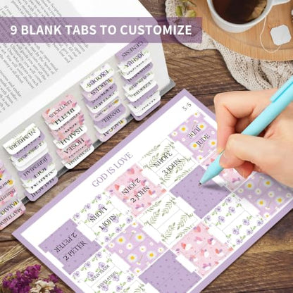 Taja Bible Tabs, 75 Large Print Index Tabs for Women & Men - color: T-lavender Bloom