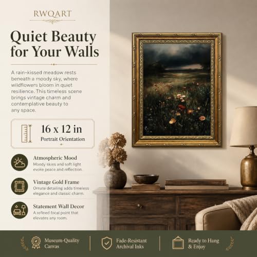 Meadow Floral Canvas Wall Art Framed Vintage Landscape Artwork 16x12 Inch - color: Meadow Floral Canvas 33, size: 16"L x 12"W