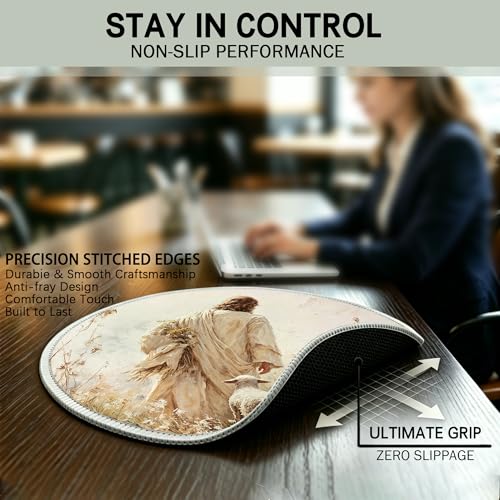 Jesus and the Lamb Christian Small Round Mouse Pad 8.6x8.6in - color: Jesus and Lamb Mouse Pad