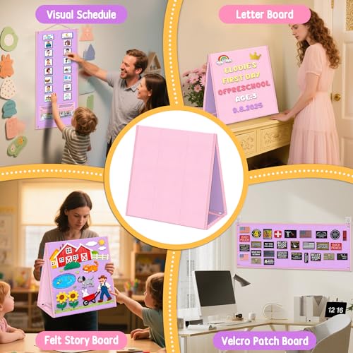 Felt Board for Toddlers, Double-Sided Flannel Board, Reversible Pink/Purple - color: Pink