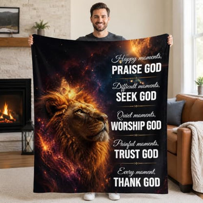 Lion of Judah Blanket, Christian Gift for Men, Faith Throw Blanket - color: Lion Galaxy