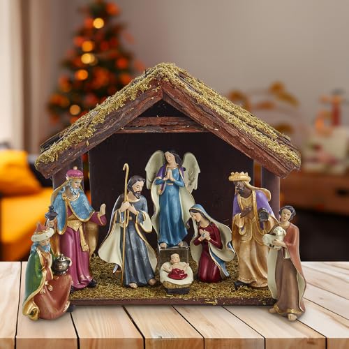 Kurt S. Adler 6.25-Inch Nativity Set with 11-Inch Stable, 8 Piece Set