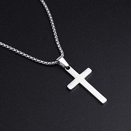 M MOOHAM Cross Necklace for Men, Stainless Steel Cross Chain - color: Silver: Cross Pendant 1"*0.6"