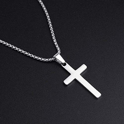 M MOOHAM Cross Necklace for Men, Stainless Steel Cross Chain - color: Silver: Cross Pendant 1"*0.6"