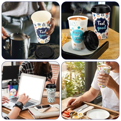 50 Pack 16 oz Disposable Coffee Cups with Lids Quotes - style: Motivational Quotes