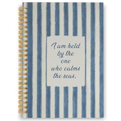 XPH Coastal Christian Spiral Notebook, Bible Verse Journaling Notebooks for Prayer, Blue Striped Religious Hardcover Journal for Writing 160 Pages 5.5 x 8.3 Inch, Christian Gifts for Women Men - color: Color15
