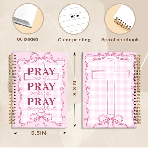 Prayer Bible Journal for Women, Coquette Pink Bow Christian Spiral Notebook, Christian Gifts for Women, Cute Preppy Bible Supplies Journal, Church Notes Notebook, 5.5x8.3 Inch - color: 03-pray on It