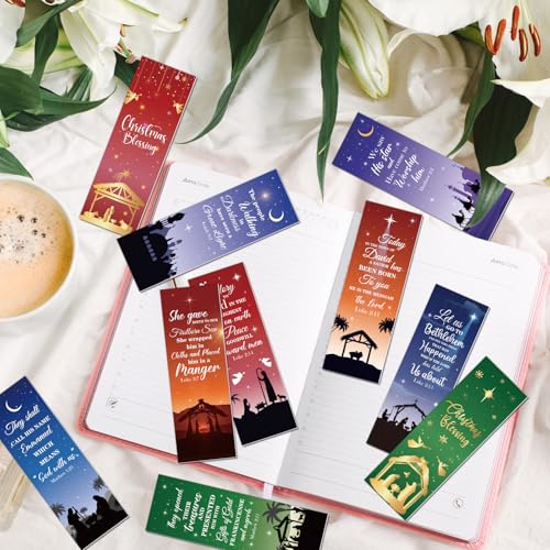 Christmas Nativity Bookmarks Gifts - 200 Pcs Christian Scripture Bookmarks Religious Jesus Nativity Book Mark Page Marker Clip for Women Men Xmas Sunday School Church Bible Study - color: Christmas Nativity