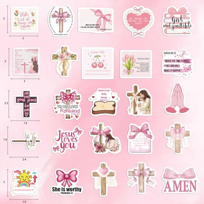 60PCS Pink Watercolor Bible Stickers - Delicate Christian Journaling Decals, Waterproof Faith Stickers for Women's Laptops, Water Bottles & Prayer Journals (Floral Scripture Gifts) - color: Pink Bible