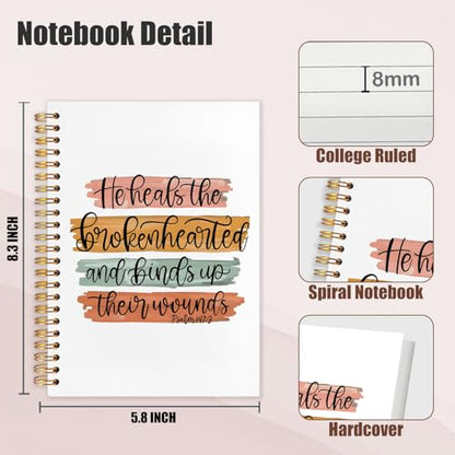 Christian PSALM 147 Spiral Notebooks, Bible Journaling Supplies, Religious Cross Scripture Hardcover Journal Notebook for Study Work Office,Christian Faith Based Gifts, 5.5x8.3 Inch - color: He heals the broken hearts