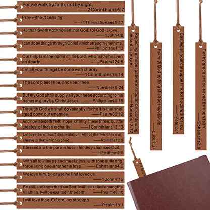 Roowest 20 Pcs Bible Verse Leather Bookmark, Brown - color: Brown