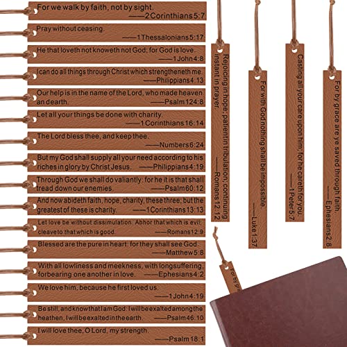 Roowest 20 Pcs Bible Verse Leather Bookmark, Brown - color: Brown