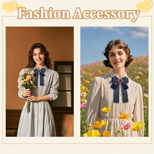 Womens Bow Tie Adjustable Rhinestone Bowtie for Women Ladies Girls Pre-tied Womens Tie for Shirt Suit Uniform - color: Blue-brooch