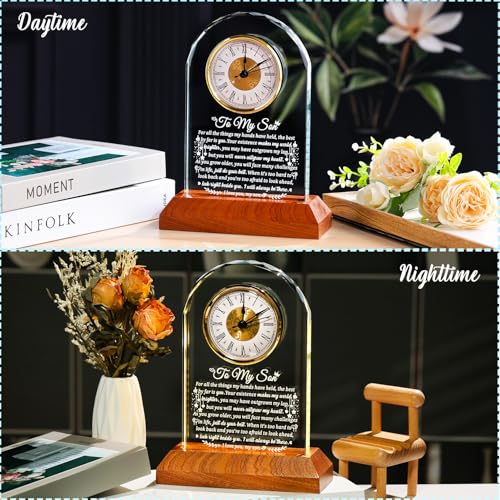Arikyrist Glass Clock Gifts for Son from Mom Dad with Wooden Light Base - color: Son