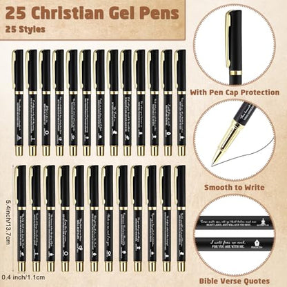 Feifeiya 25 Sets VBS Christian Church Gifts Bulk Bible Verse Plastic Gel Pen Religious Silicone Keychains Scripture Bookmarks for Men Women Empowerment Sunday Study Group Gifts(Black) - color: Black