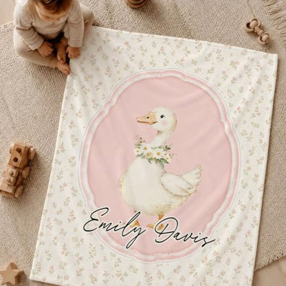 Personalized Goose Baby Blanket, Floral Nursery Throw Gift - color: #Ver6