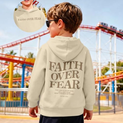 Fkatuzi Boys Christian Faith Over Fear Hoodie Kids Jesus Sweatshirt Faith Verse Bible God Religious Graphic Hoodies Pullover - color: Apricot, size: 11-12 Years