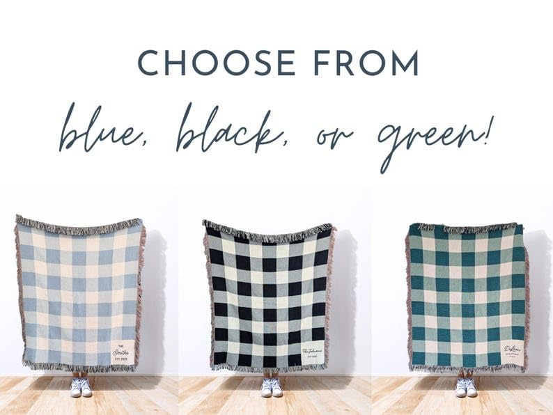 Custom Woven Throw Blanket, Modern Checkered Cotton Personalized Wedding Gift for Couple, Family Last Name Keepsake, Engagement & 2nd Anniversary Present for Newlyweds - color: A1