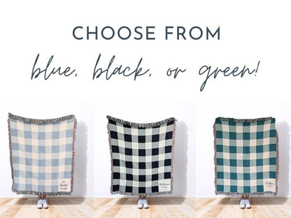 Custom Woven Throw Blanket, Modern Checkered Cotton Personalized Wedding Gift for Couple, Family Last Name Keepsake, Engagement & 2nd Anniversary Present for Newlyweds - color: A1