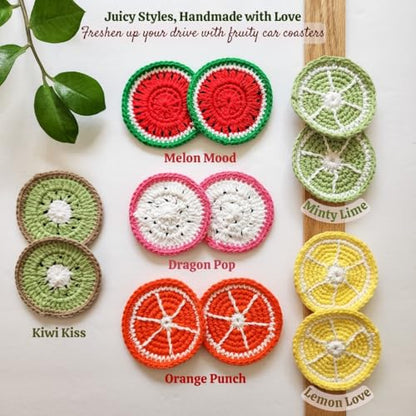 Cotton Crotchet Fruit Car Coaster Set (Sunny Peel) - color: Lemon Love