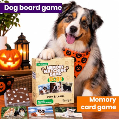 Menique Dogs Memory Matching Game for Kids – 80 Bilingual Cards, 40 Pairs with Real Dog Breed Photos – Educational Family Card Game for Ages 3+ - style: Dogs