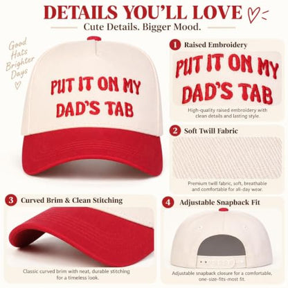Trendy Embroidered Baseball Cap for Men & Women, Adjustable Snapback Hat for Casual Wear - color: Dad's Tab|redbeige