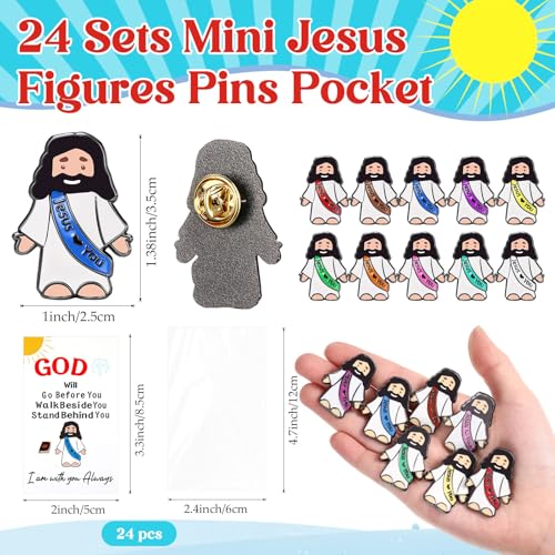 Landical 24 Set Jesus Pins Bulk with Blessing Cards, Christian Enamel Lapel Pin Gift in Bulk Jesus Brooch for Women Men Religious Party Favors for Sunday School Church Gift(10 Colors + Bible Style) - style: 10 Colors + Bible Style