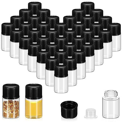 Lallisa 200 Pcs 2 ml Glass Vials with Black Screw Caps and Plastic Stoppers, 1/2 Dram Clear Small Leakproof Bottles Bulk, Mini Liquid Sample Vials for Essential Oils, Sample, DIY Craft - color: Clear with Black Cap, size: 2 ml