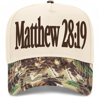 Matthew 28:19 Hat - color: Woodland Camo/Natural