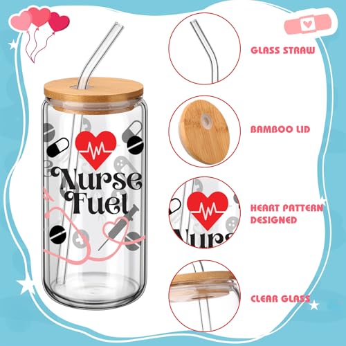 SiliFine 6 Pcs Nurse Gift Glass Cups, 16 oz with Lids and Straws - style: Nurse