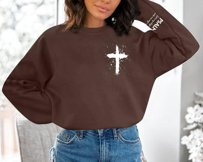 MOUSYA Women Christian Sweatshirt Psalms 91 Sleeve Print Sweatshirt Bible Verse Pullover - color: Brown, size: Small