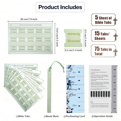 Vorscrin-Laminated Bible Tabs for Women and Men, Gold Foil Lettering Design, Reposition and Large Print Stickers, Bible Study Supplies, 75 Chapters Labels for Easy Navigation(Green) - color: Green