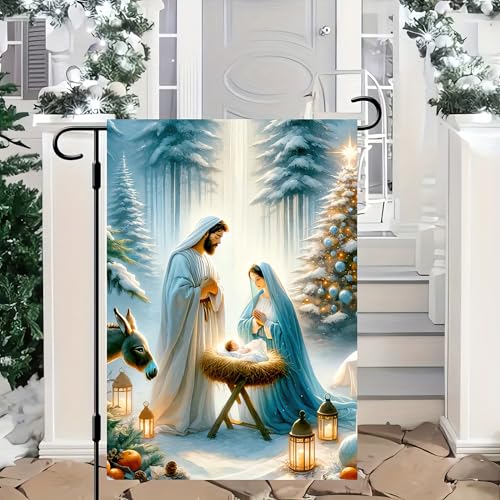 BlissYard Christmas Garden Flag 12x18 Inch Nativity Family Yard Decor - color: garden flag #1