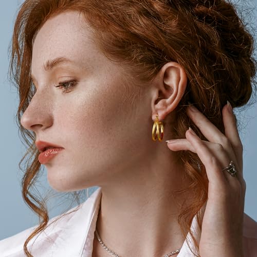 18K Gold Plated Hoop Earrings for Women, NICKEL-FREE & HYPOALLERGENIC, Timeless Jewelry Gift - color: GoldB-Stainless steel