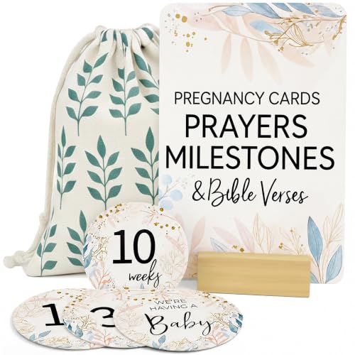 Devotional Pregnancy Prayer Cards & Baby Milestones, 1st Trimester Gift - color: Elegant Set with Discs