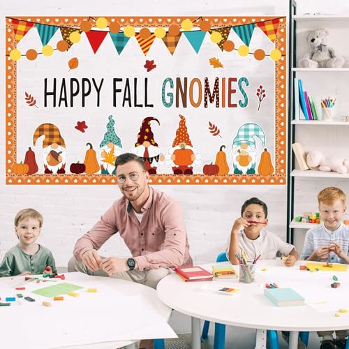 ojustbeok Fall Bulletin Board Decorations Fall Gnomes Bulletin Board Set Maple Leaves Paper Cutouts Autumn Pumpkin Thanksgiving Cutouts for School Classroom Supply Home Wall Decor - style: Fall Gnomes