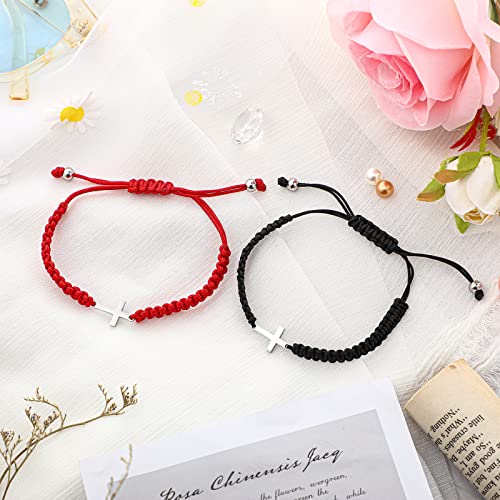 Sureio 2 Pcs Christian Cross Matching Bracelets for Women Men - color: Red/ Black