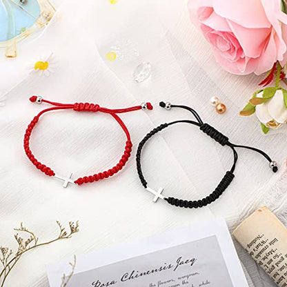 Sureio 2 Pcs Christian Cross Matching Bracelets for Women Men - color: Red/ Black