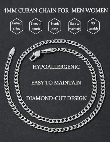 Fiusem 3.5mm Cuban Link Chains for Men Women, Stainless Steel Necklace - size: 18 inches, style: a.4mm width-steel