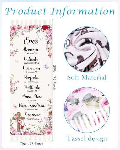 Bozidol Prayer Shawl for Women Christian Floral Cross Bible Verse Scarf Clothes for Christmas Mothers Day Birthday Gifts - color: Spanish
