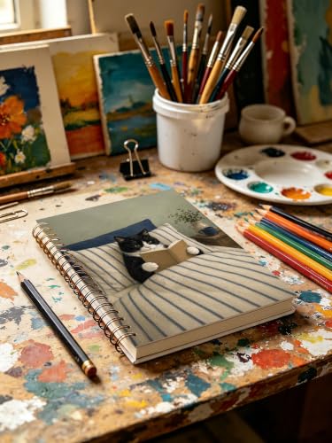 Cozy Reading Tuxedo Cat Notebook Gift Cat Lover Coworker Teacher - color: Tuxedo Cat