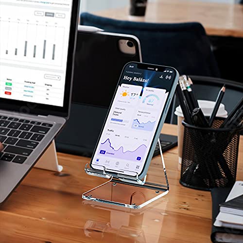 Crpich Acrylic Cell Phone Stand, Portable Phone Holder, Clear Phone Stand for Desk, Compatible with Phone16 15 14 13 Pro Max Mini 12 11 SE, Switch, Android Smartphone, Pad, Tablet, Desk Accessories - color: Clear
