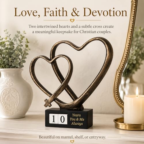 for Couples, Cross Heart Statue with Year Blocks