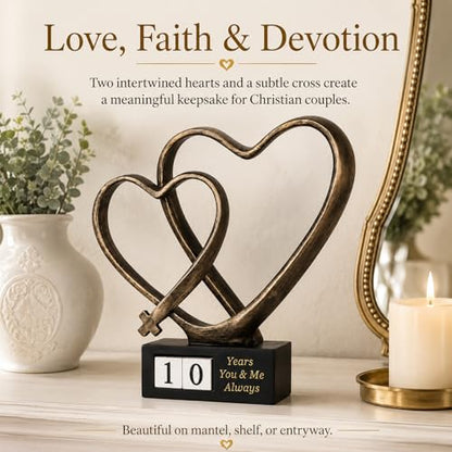 for Couples, Cross Heart Statue with Year Blocks