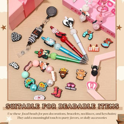 Tondiamo 60 Pcs Cowboy Silicone Focal Beads for Pens Funny Bulk Western Cowboy Cowgirl Character Bead for Beaded Pen Necklace Bracelet Charms Keychain Making Jewelry Making DIY Gifts - style: Cowboy