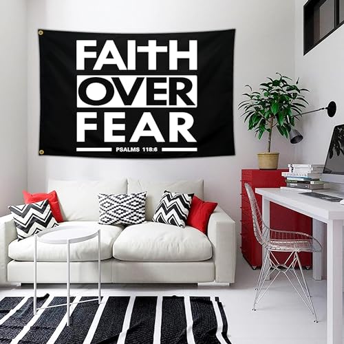 Faith Over Fear Flag Christian Jesus Flags 3x5 Outdoor Funny Tapestry Flag Inspirational Gym Motivational Flags for Room Guys Home Gym Bedroom College Dorm Motivation Wall Art Decor Banner