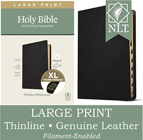NLT Large Print Thinline Reference Holy Bible (Red Letter, Genuine Leather, Black, Indexed): Includes Free Access to the Filament Bible App Delivering ... Notes, Devotionals, Worship Music, and Video
